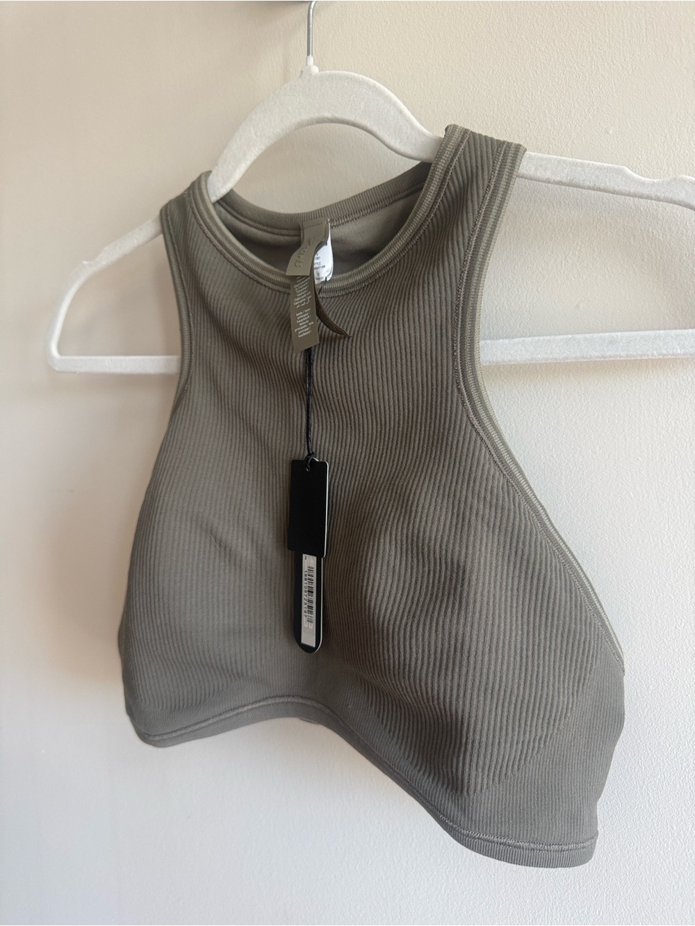 Skims “Racer Front Bra” Ribbed High-Neck Crop Tank Top - Dusty Oakmoss NWT